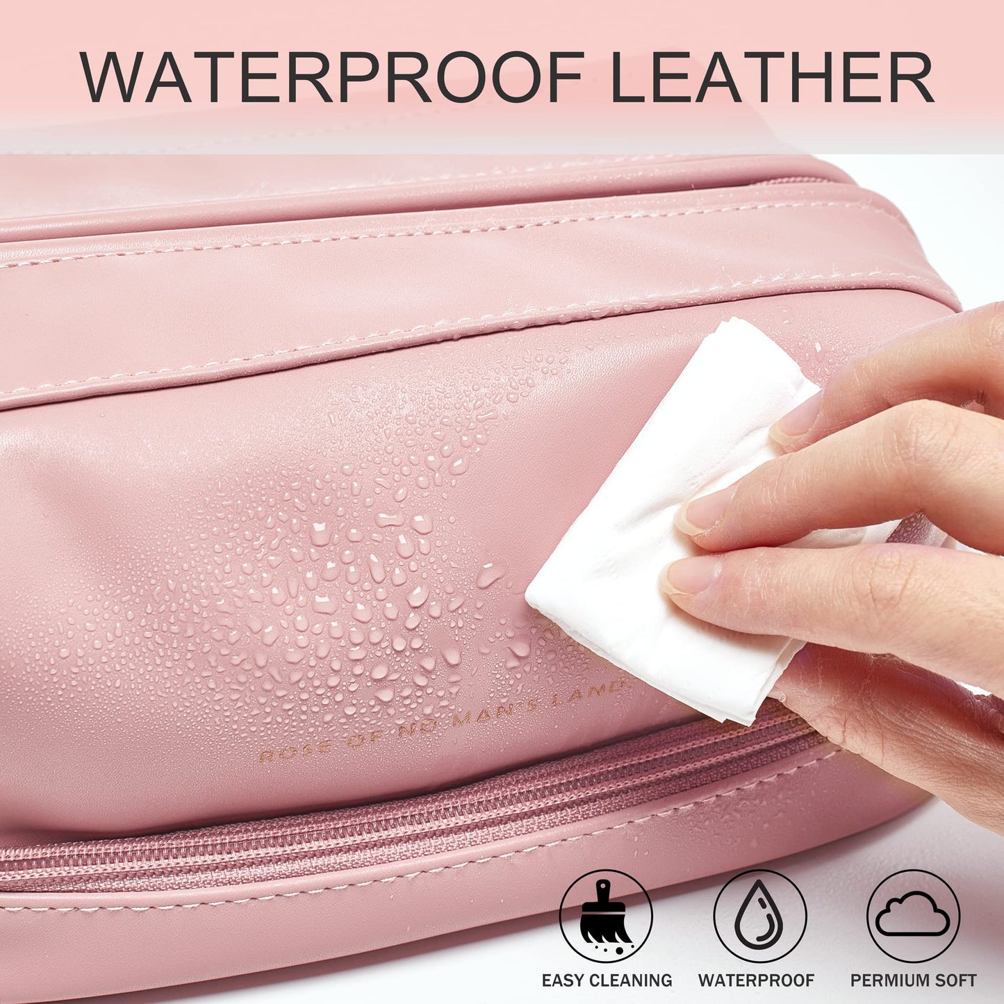 YOMOSPACE Large Makeup Bag, Double Layer Cosmetic Bag, Leather Make Up Bag with Brush Organizer, Portable Travel Makeup Bag, Makeup Organizer Bag Toiletry Bag for Women and Girls (Pink)