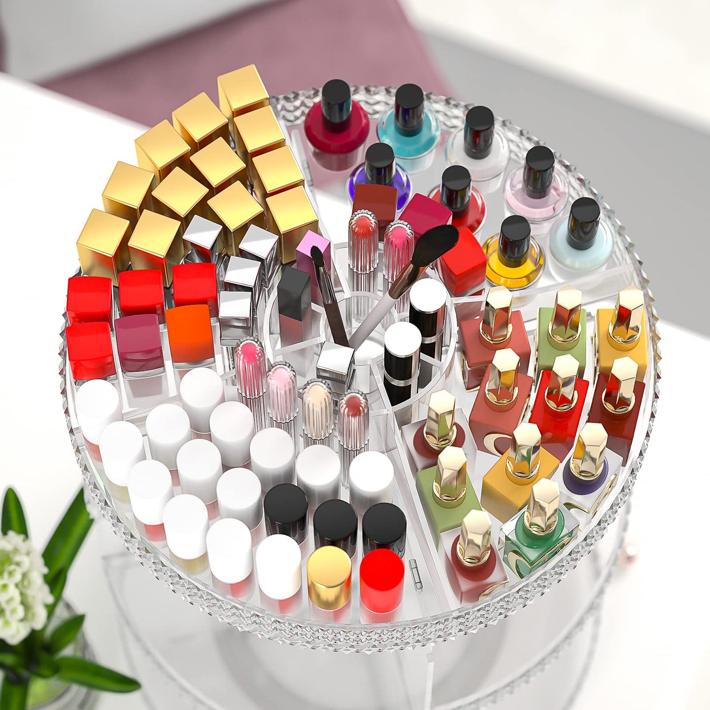 Famitree 360 Rotating Makeup Organizer Countertop, Clear Acrylic Large Perfume Organizer, Organizador De Perfumes, 7 Layers Make Up Organizer and Storage Fits for Vanity and Bathroom - X-Large Clear