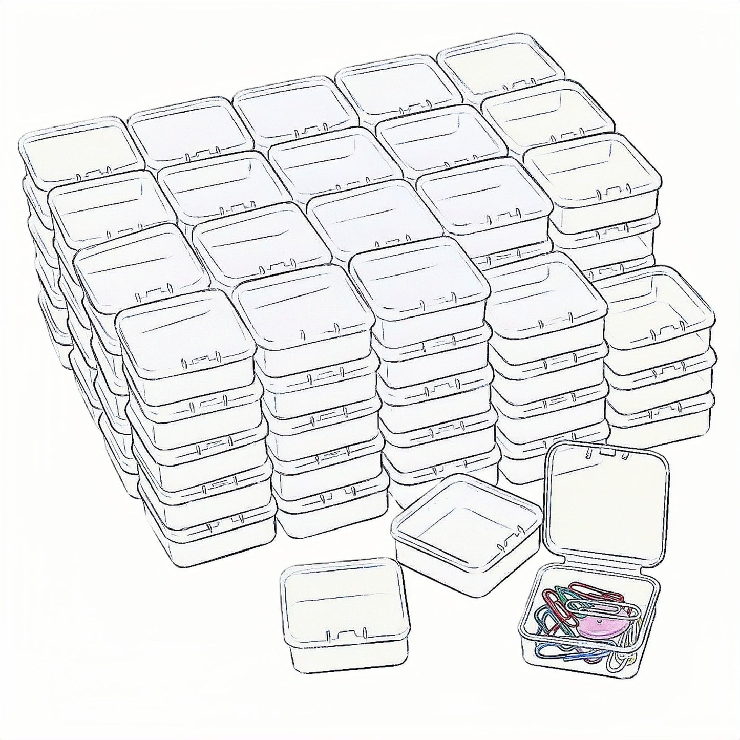LJY 100 Pieces Square Mini Clear Plastic Storage Containers Box Case with Lids for Small Items and Other Craft Projects (1.77x1.77x0.8 inch, Transparent)