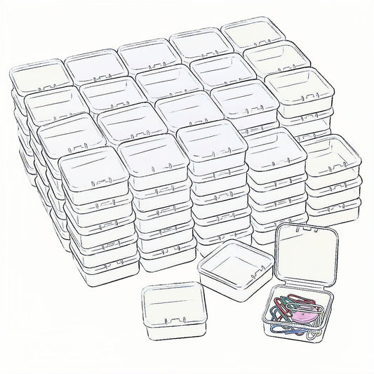 LJY 100 Pieces Square Mini Clear Plastic Storage Containers Box Case with Lids for Small Items and Other Craft Projects (1.77x1.77x0.8 inch, Transparent)