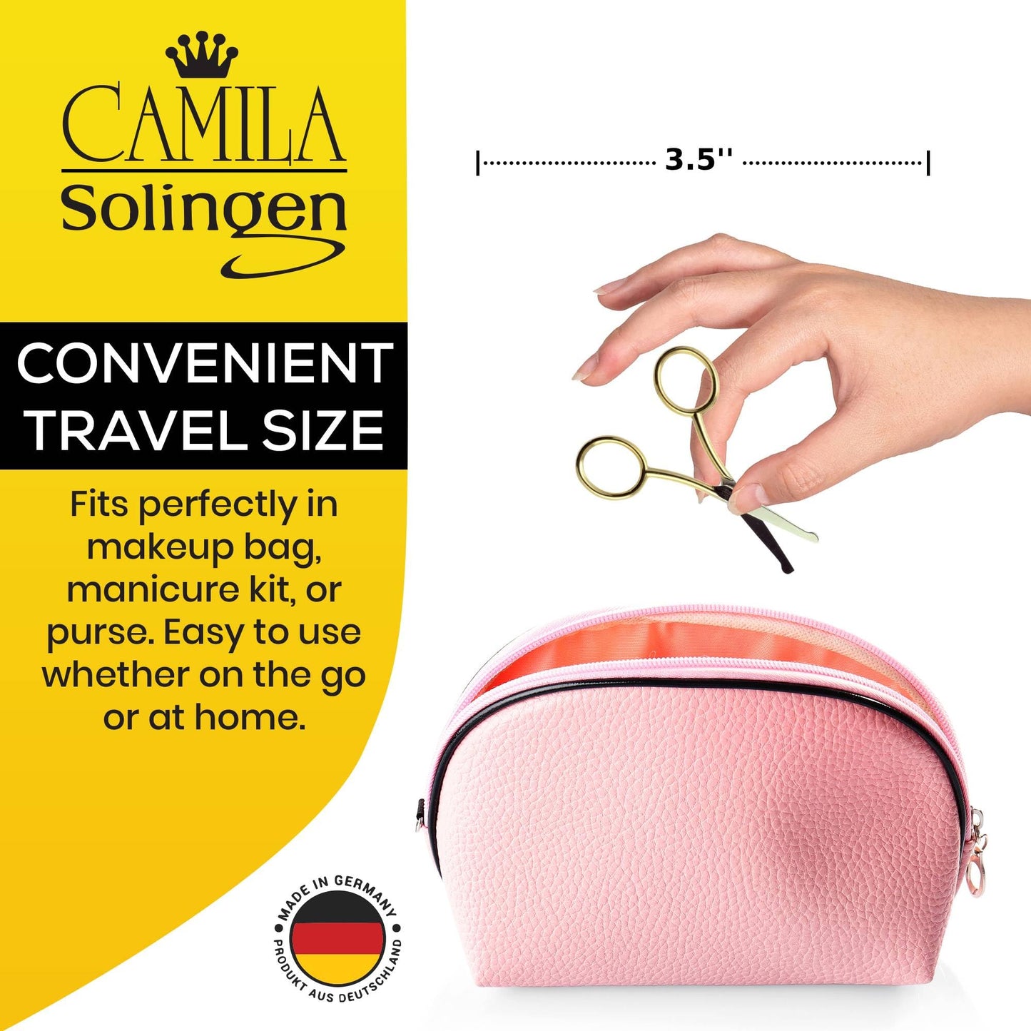 Camila Solingen CS06 Professional Hypoallergenic Gold Plated Rounded Safety Tip Scissors for Facial, Body & Nostril Hair. for Men Women & Kids. Made of Durable Carbon Steel in Solingen, Germany