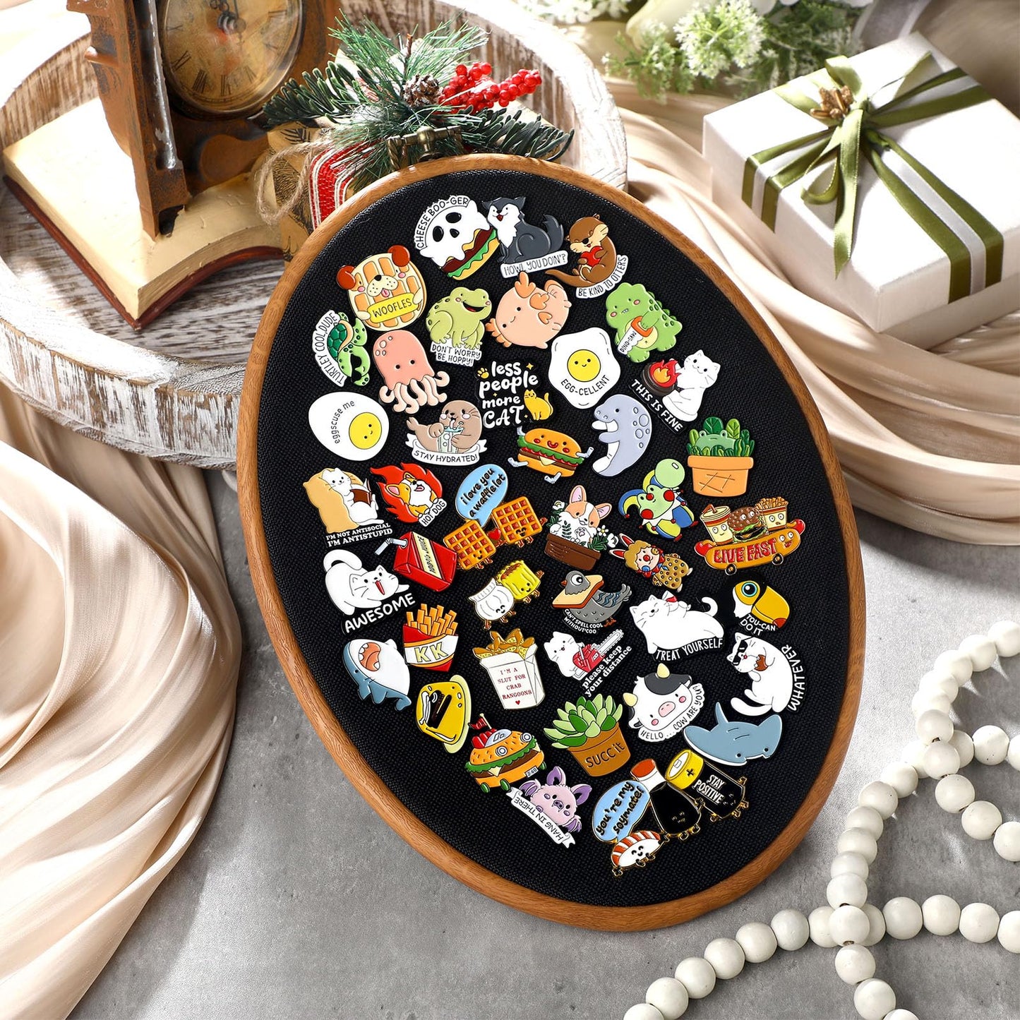 Yalikop Pin Display Board Fabric Enamel Pin Boards Wall Hanging Brooch Earrings Necklace Jewelry Holder Organizer Display Storage Back to School Gift for Home Summer Holiday(Black,11.4" X 8.6",2)