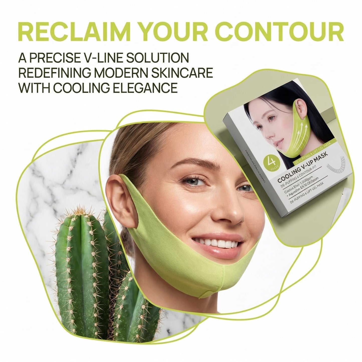 Cactus Cooling Face Lift Band, V-Lift Tightening Neck Mask, Instant Jawline Definition, Anti-Aging Chin Strap, Invisible Face Lift Tape, Overnight Neck Firming,Gift Set for Women (1)