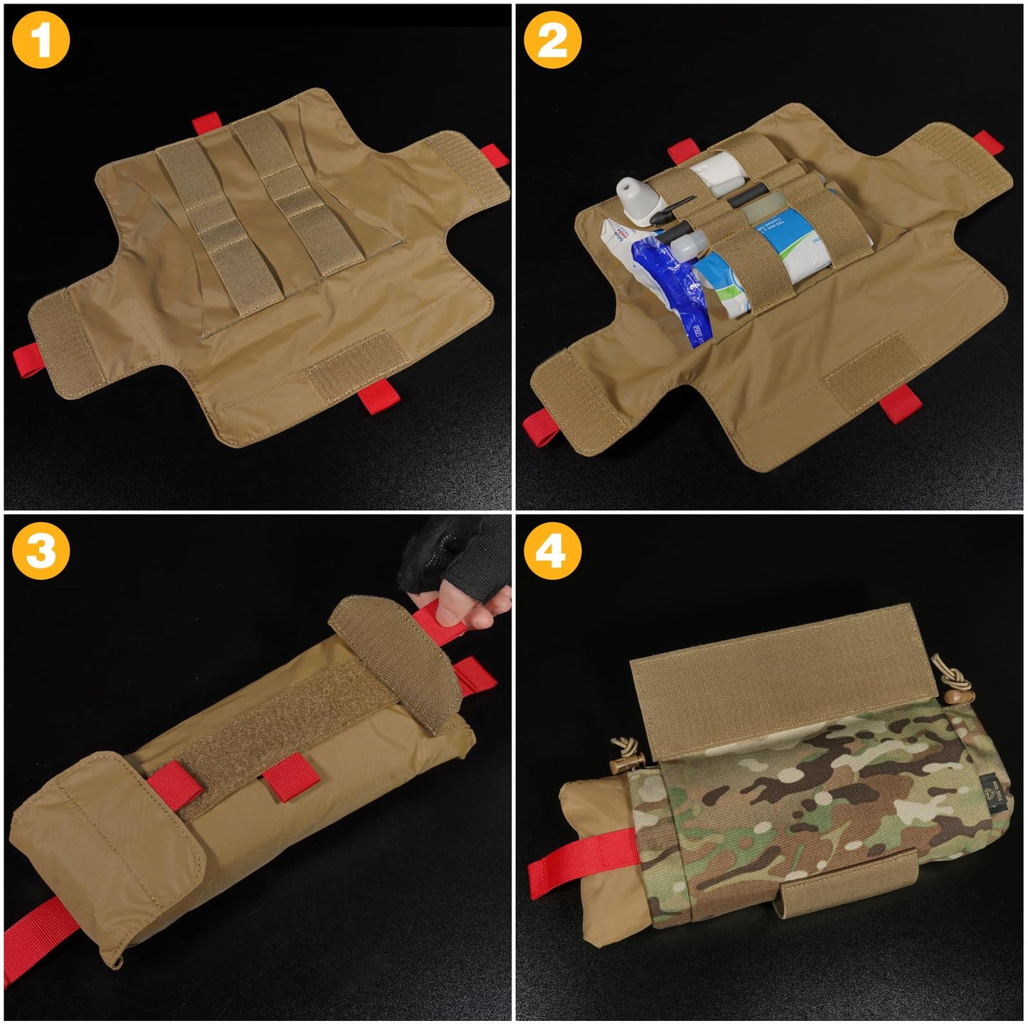 PETAC GEAR Tactical First Aid Drop Dump Pouch, Micro Medical Trauma Roll Up Drop Pouch EMT IFAK Sub Abdominal Carrying Bag with Hook-N-Loop (MC)