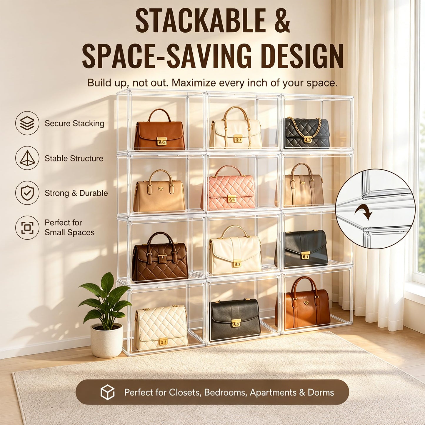 EZJOB 10 Pack Clear Purse Organizer for Closet, Acrylic Handbag Box,14.1 in