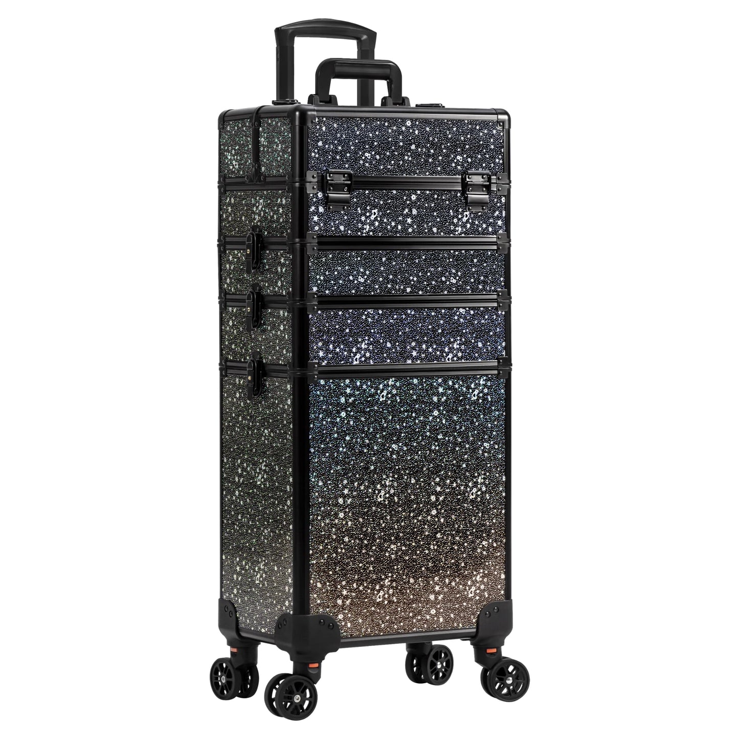 AROUS Rolling Makeup Train Case 5 in 1 Cosmetology Case on Wheels Large Cosmetic Organizer Travel Cart for Hairstylist Artist Nail Beauty Salon Barber,Black