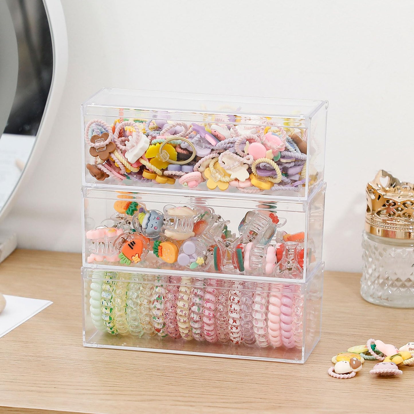 GOXITAX 3 Pack Qtip Organizer Container with Lid, Plastic Bathroom Vanity Storage Canister for Cotton Swabs and Balls, Makeup Sponges, Hair Clips, Clear Counter and Desk Drawer Holder