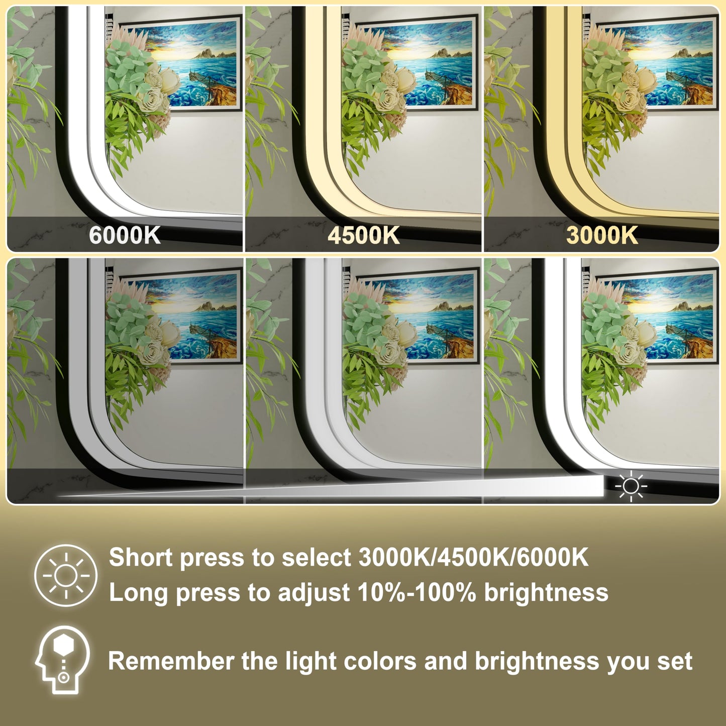 JSneijder 24"x32" LED Bathroom Mirror with Lights, Black Aluminum Frame
