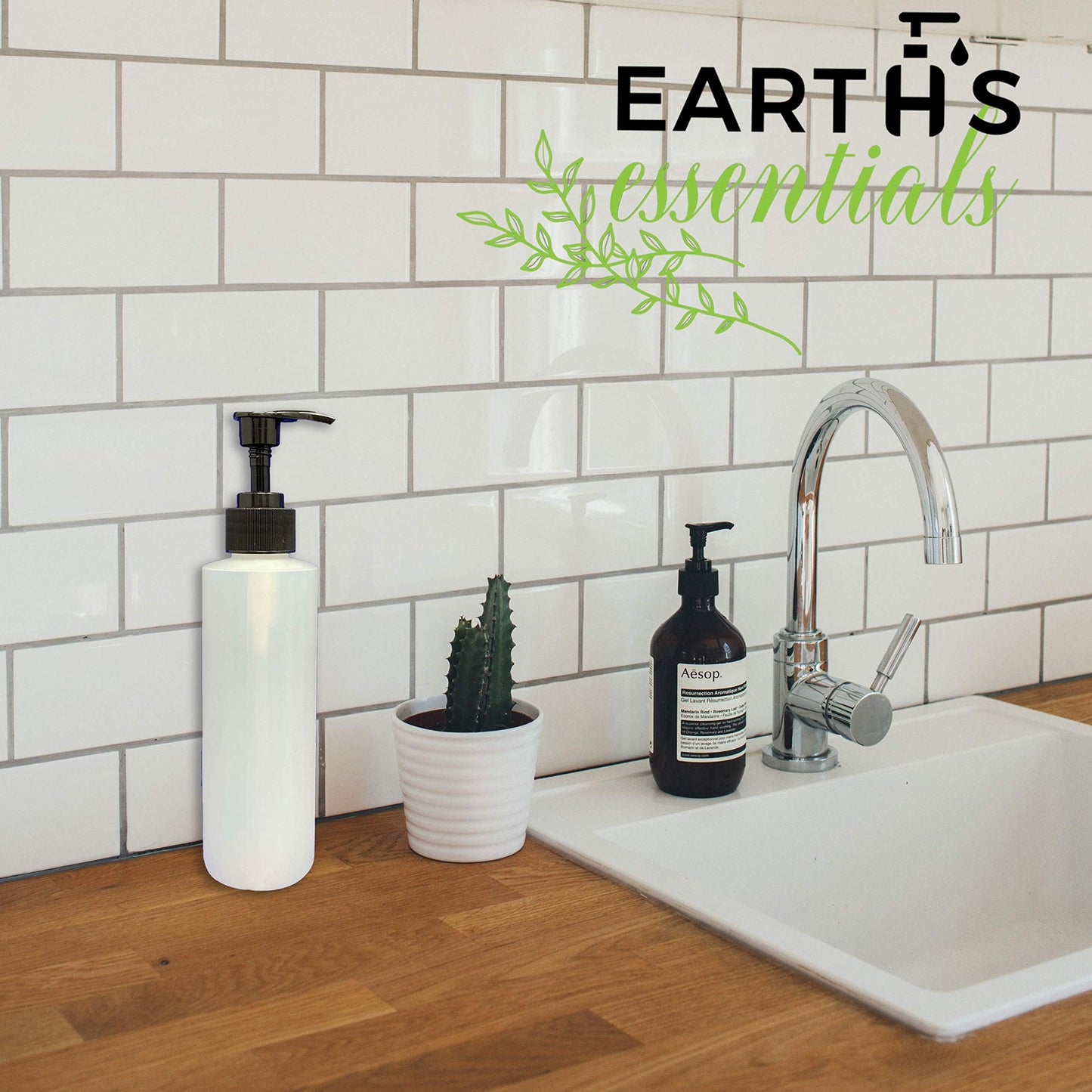 Earth's Essentials Four Pack of Refillable 8 Oz. HDPE Plastic Pump Bottles with Patented Screw On Funnel-Great for Dispensing Lotions, Shampoos and Massage Oils.