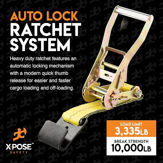 Ratchet Straps Heavy Duty 2" x 27' – 10,000 lbs Break Strength Tie Down Straps with Flat Hooks, Ratcheting Cargo Straps for Truck, Trailer, Kayak, Motorcycle & Moving – 4 Pack