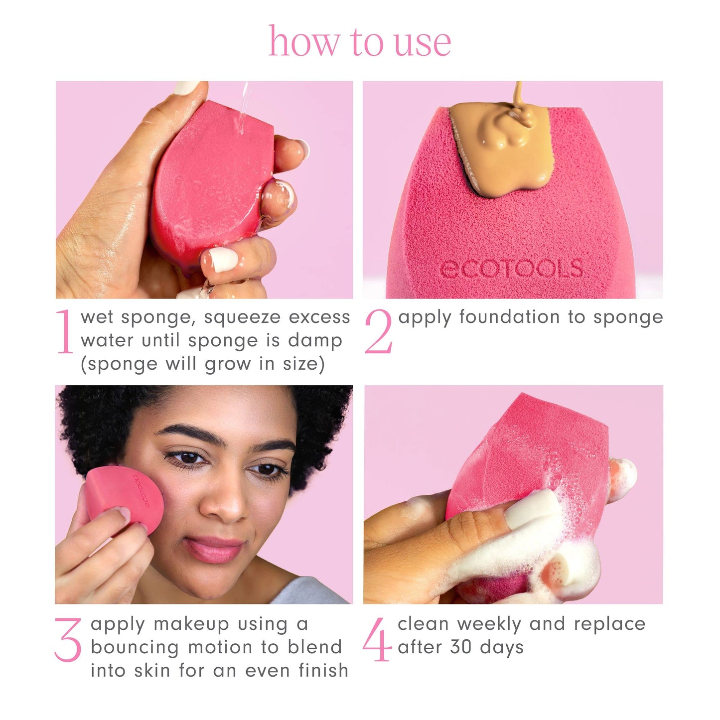 EcoTools Rose Water Bioblender, Compostable Makeup Blending Sponge, For Liquid & Cream Foundation, Base Coverage, Anti-inflammatory Ingredients, Pink, Cruelty Free & Vegan, 1 Count