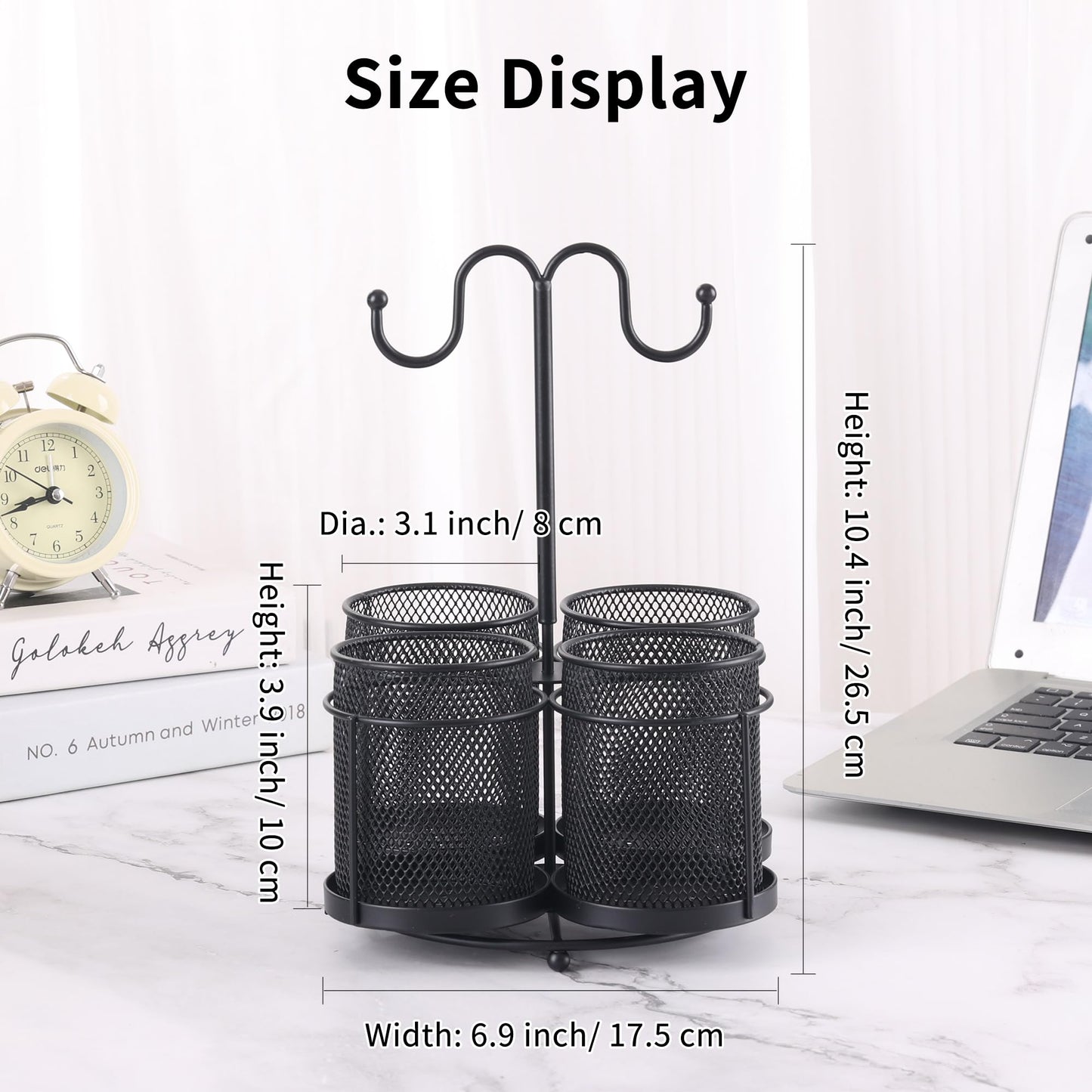 ifory 360° Rotate Makeup Brush Holder Organizer, 4-in-1 Metal Mesh Makeup Organizers Countertop with Jewelry Rack, Makeup organization and Skincare Storage for Vanity, Desktop, Bathroom (Black)