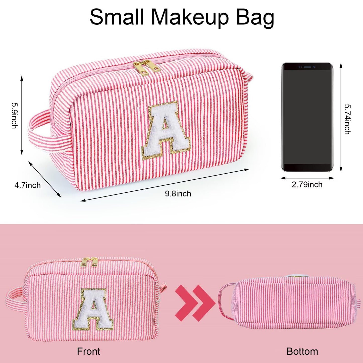 YOOLIFE Birthday Gifts for 6 7 8 9 10 11 12 13 14 15 Year Old Teen Girl - Initial Makeup Bag Letter Toiletry Pouch Cosmetic Case, Personalized Teen Girl Gifts Trendy Stuff Party Favor, Pink L