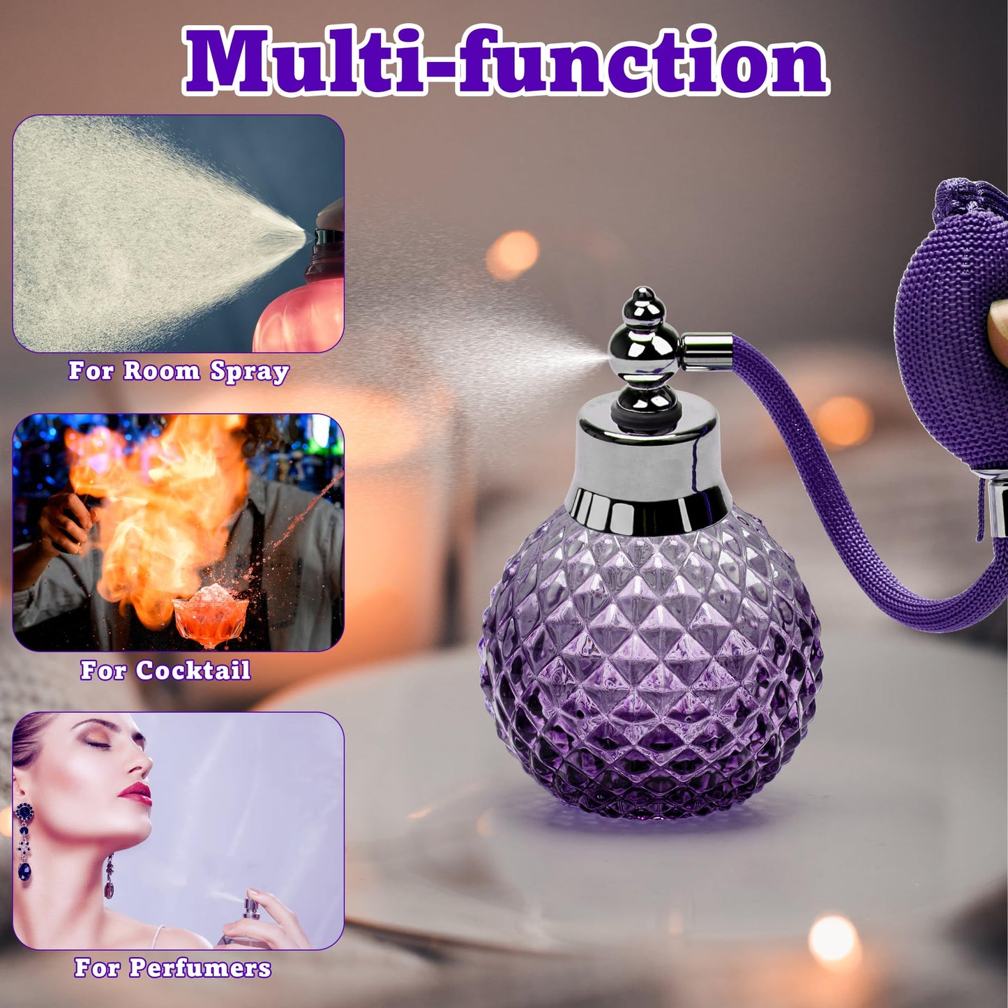 Coolrunner 100ml Perfume Bottle Vintage Atomizer Spray Bottle Crystal Art Vintage Style Refillable Perfume Atomizer Long Spray Bottle (Purple)