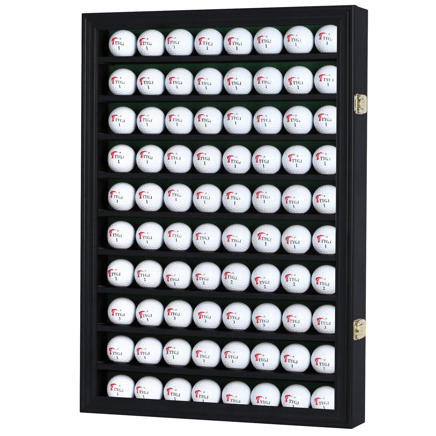 DisplayGifts 80 Golf Ball Display Case Cabinet Wall Rack Holder Solid Wood Frame with UV Protection Lockable Acrylic Door, Wall Mounted or Stand Great Golfer's Gift (Black Finish)