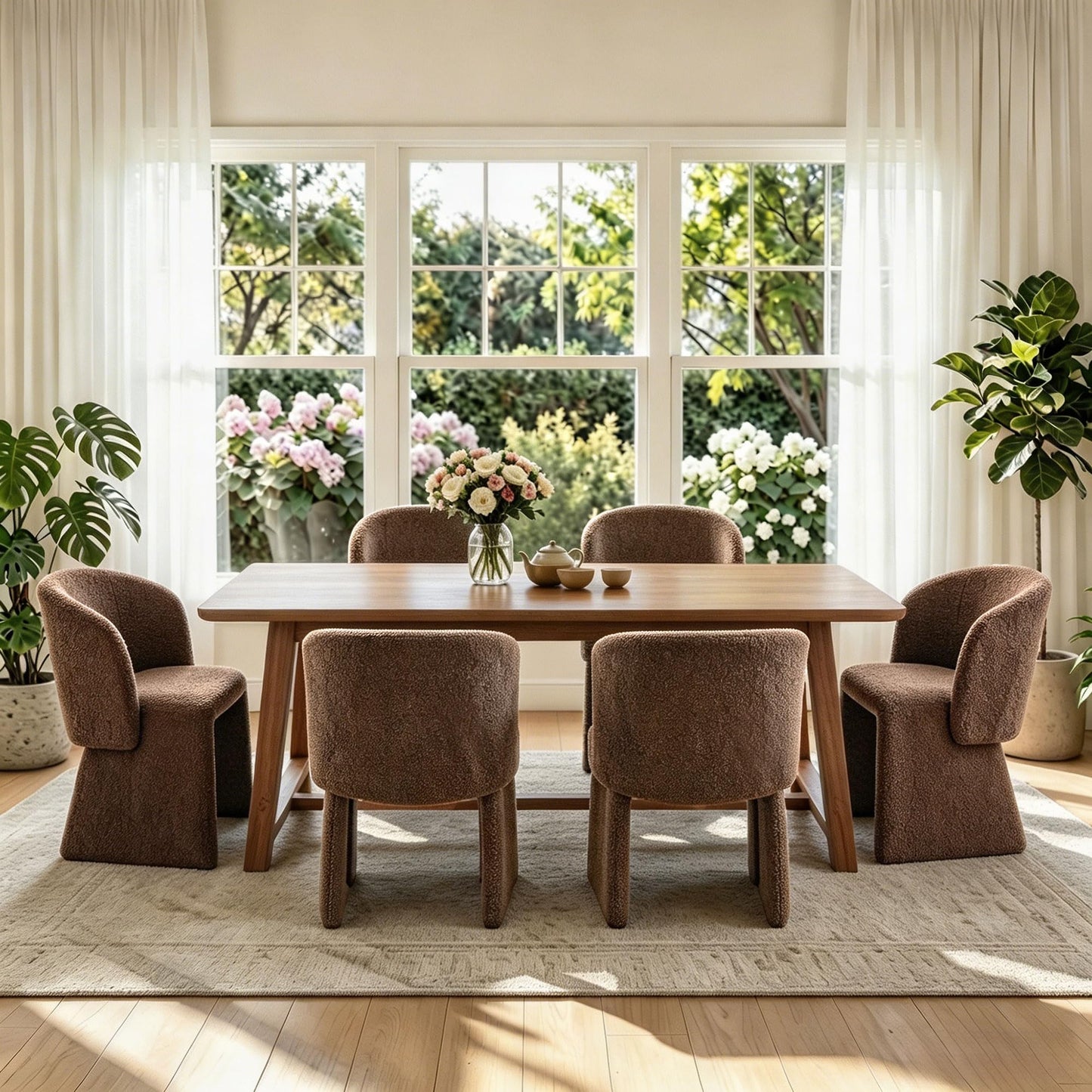 Homedot Upholstered Dining Chairs Set of 6, Modern Dining Room Chairs with Barrel Back, Accent Arm Chair for Dining Room, Living Room, Bedroom, Vanity, Brown
