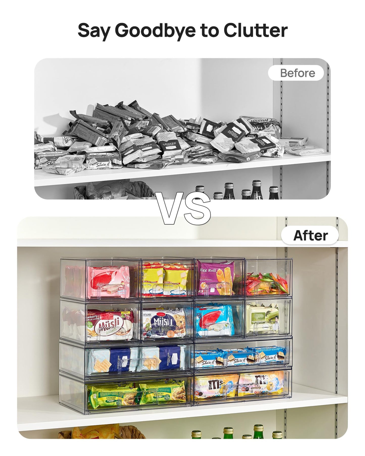 Vtopmart Stackable Storage Drawers Set of 6, Clear Plastic Organizer Bins for Bathroom Supplies, Ideal for Cabinet,Shelf, Pantry, Laundry Room Organization