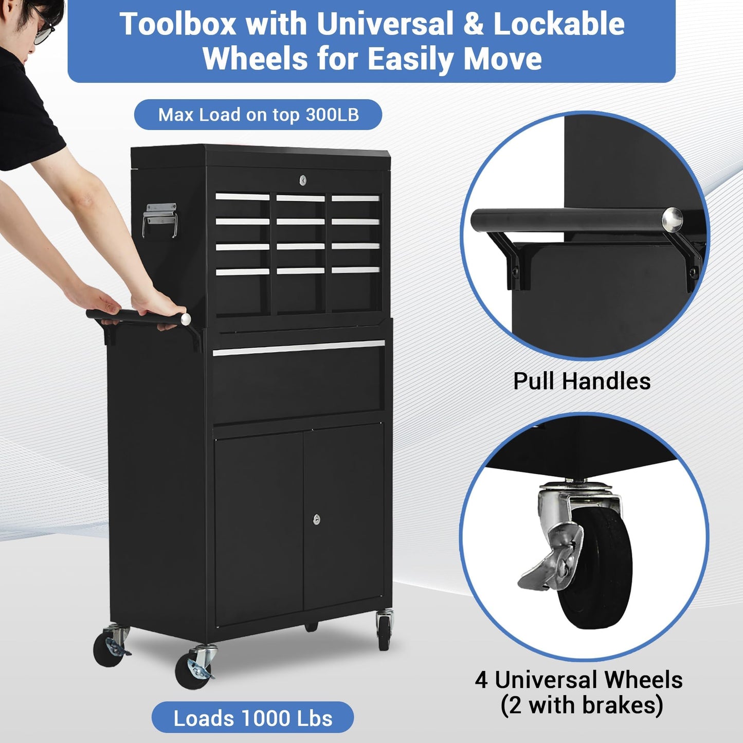 EliteEdge Professional Workstation Version 20" 5-Drawer Rolling Tool Chest - Lockable Storage Cabinet with Wheels for Workshop & Garage Organization