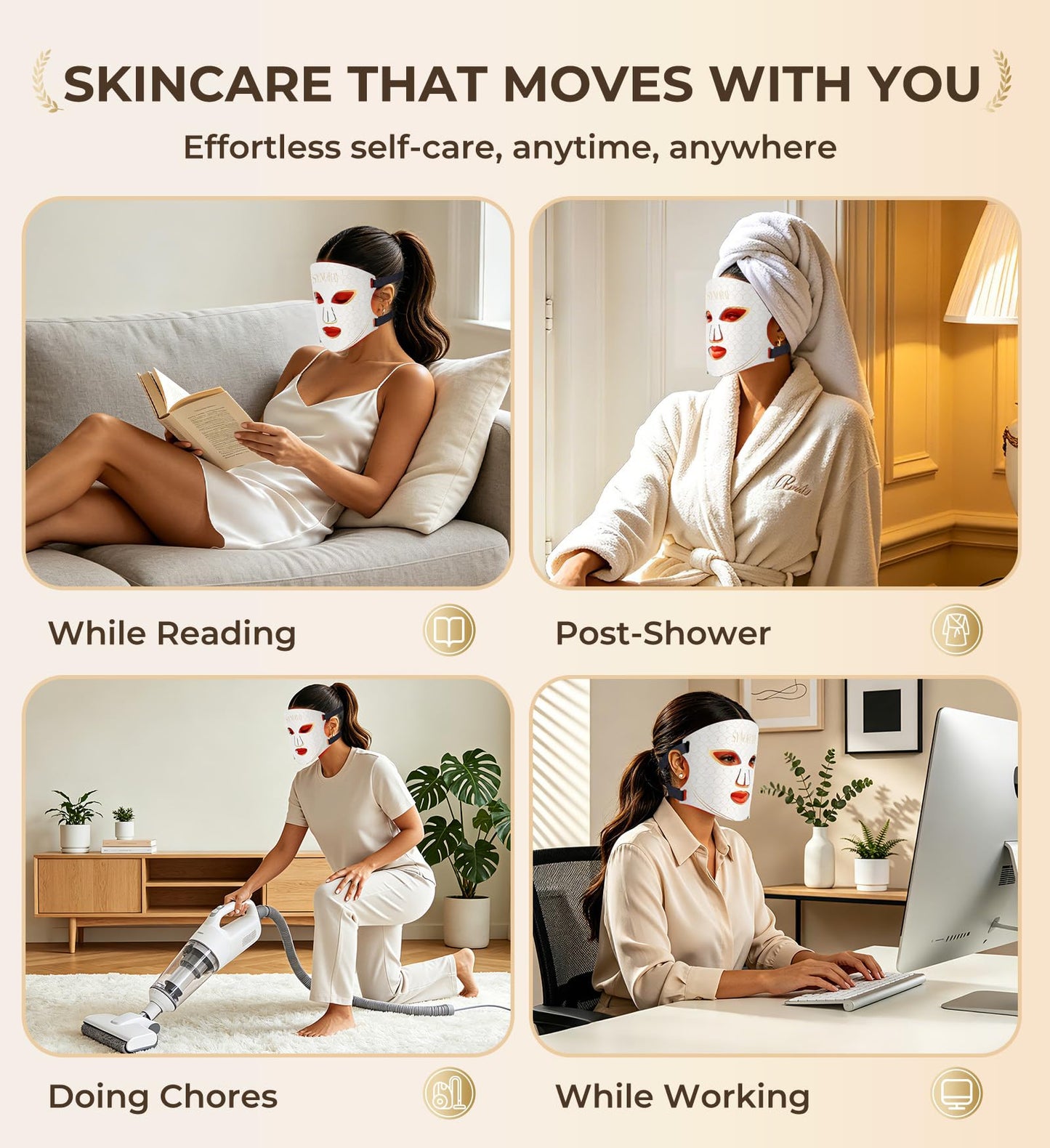 Synoray【Quad-Core 4X More Light Energy 】Red Light Therapy Mask for Face, 630nm 850nm NIR 8 Modes LED Light Therapy,【Food-Grade Silicone,Ultra-Lightweight & Contour-Fit 】Birthday Gifts for Women