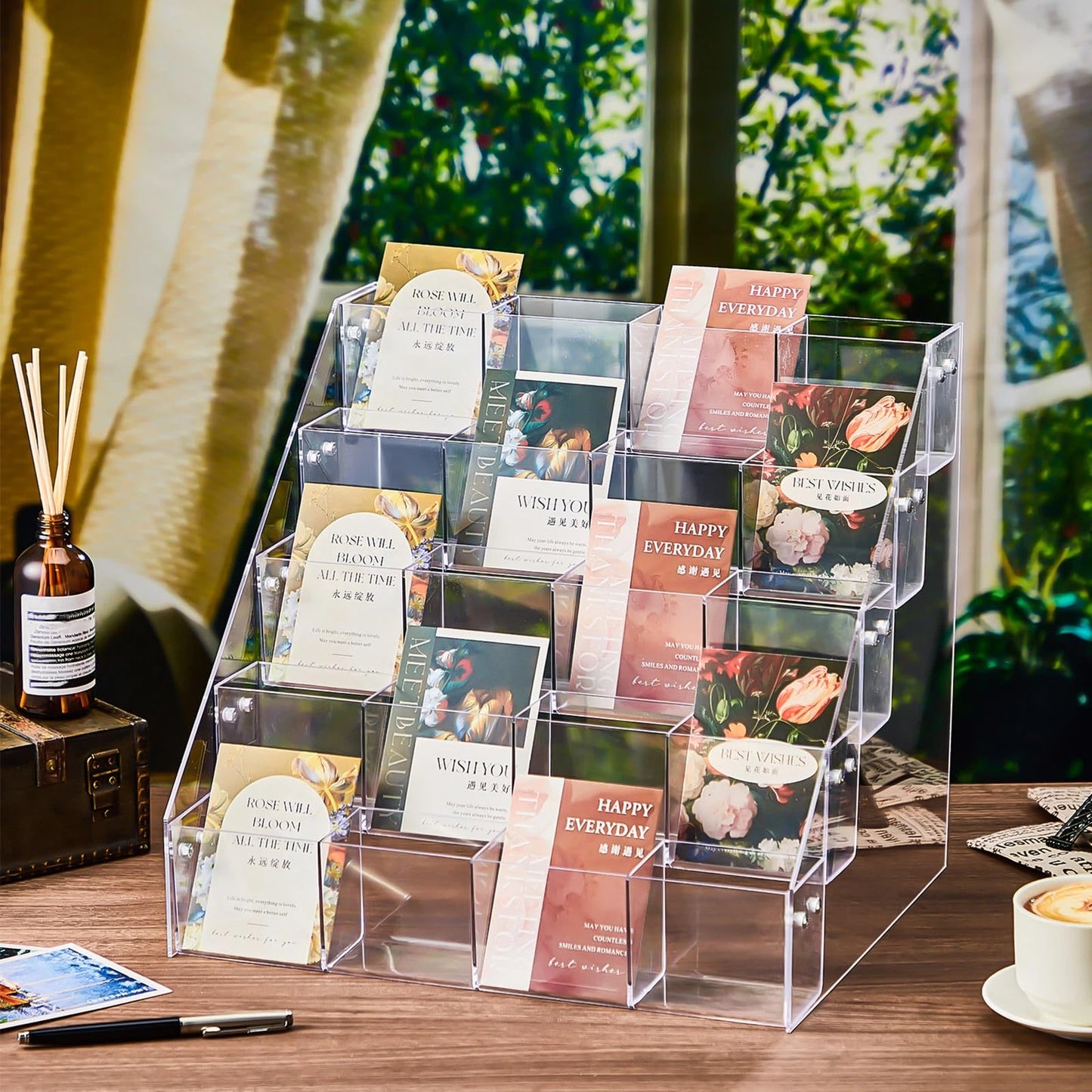 Yuntau 5 Tier Clear Acrylic Sticker Display Stand 20 Pockets Stamp Holder Organizer for 4'' Large Stickers Vendors Small Business Supplier Events, Trade Shows, Classroom