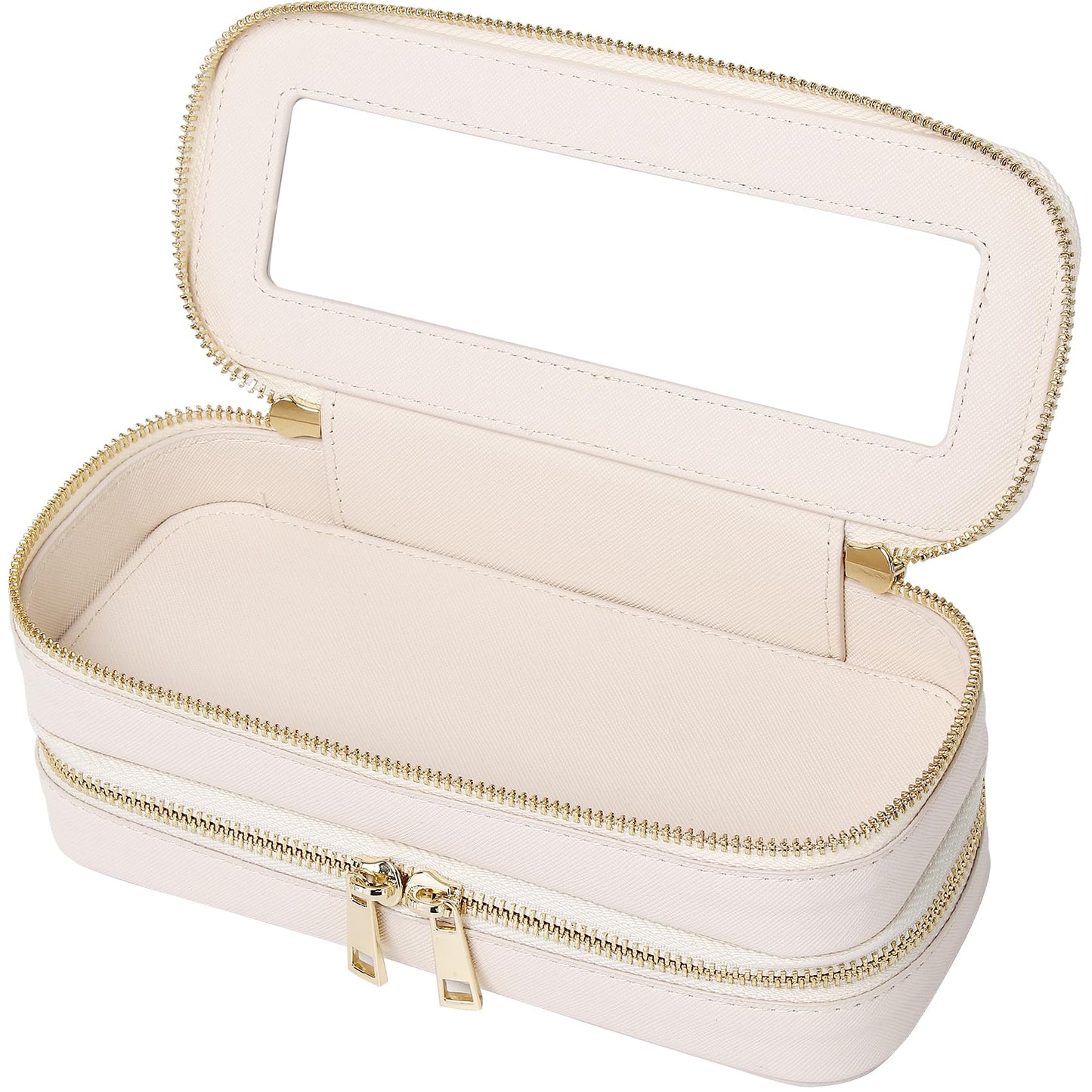 LOFOWN Double Layer Makeup Bag Makeup Brush Case Waterproof Travel Cosmetic & Toiletry Bag Purse Organizer and Car Essentials for Women (Beige, 2-Layer SLIM)