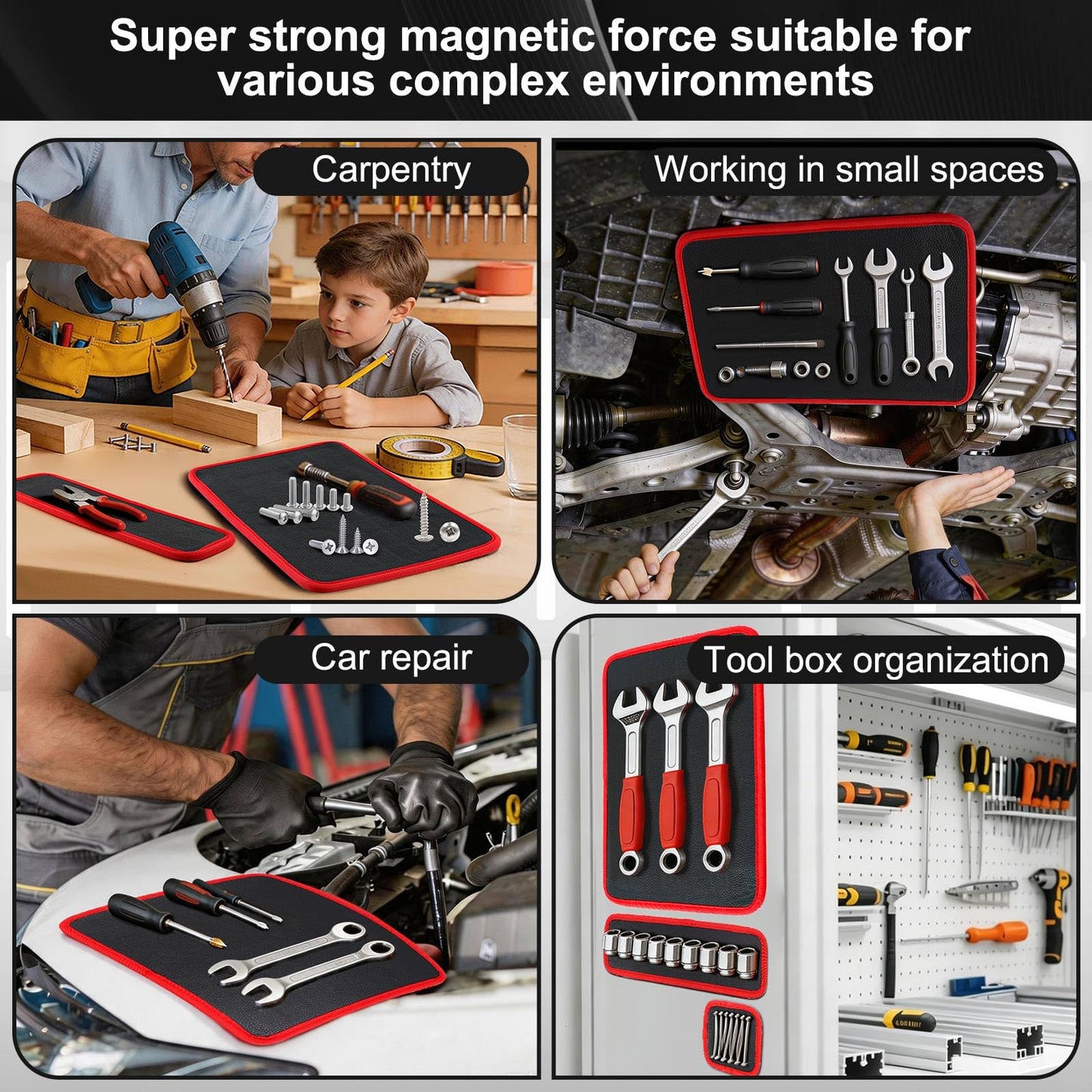 Magnetic Tool Mat Set for Mechanics, Flexible Heavy Duty Magnetic Parts Holder and Tool Organizer for Wrenches, Screws, Nuts, Bolts, Garage Toolbox Accessories, Mechanic Gifts for Men, 3-Piece Set