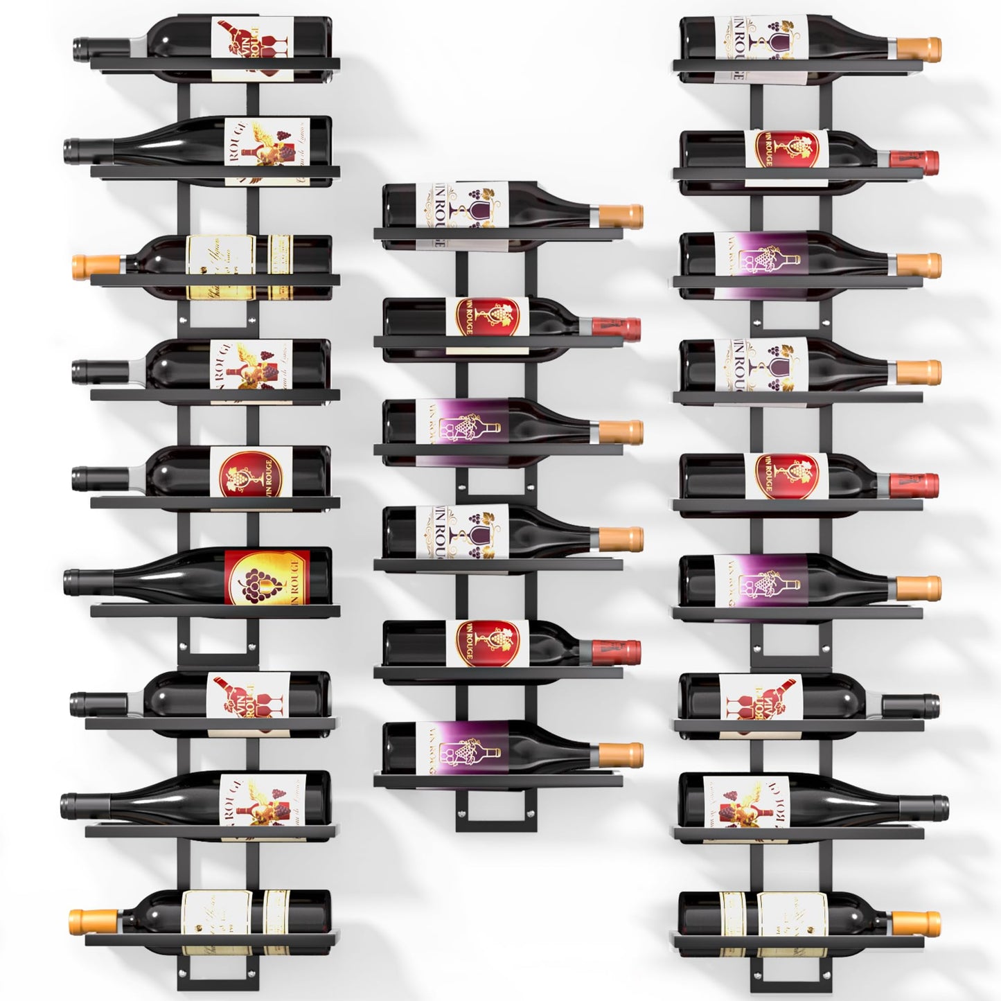 Alytree 24 Bottles Wall Mount Wine Rack, DIY Detachable Wall Wine Rack, Metal Wine Storage Organizer Display Holder for Home Bar, Kitchen, Restaurant, Wine Cellar