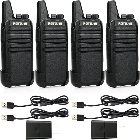 Retevis RT22 Two Way Radio Long Range Rechargeable,Portable 2 Way Radio, USB-C Charging, Handsfree Walkie Talkies for Adults Cruise Hiking Camping(4 Pack)