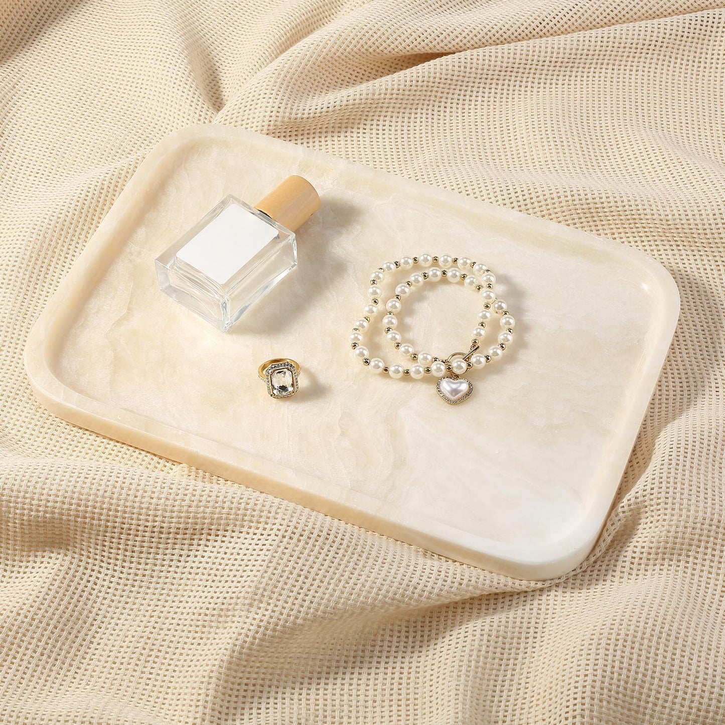 Koville Marble Tray, 12"x8" Marble Vanity Tray for Countertop Bathroom Kitchen Dresser, Decorative Catchall Trays for Perfume Jewelry, Rectangular Stone Serving Tray(Navona)