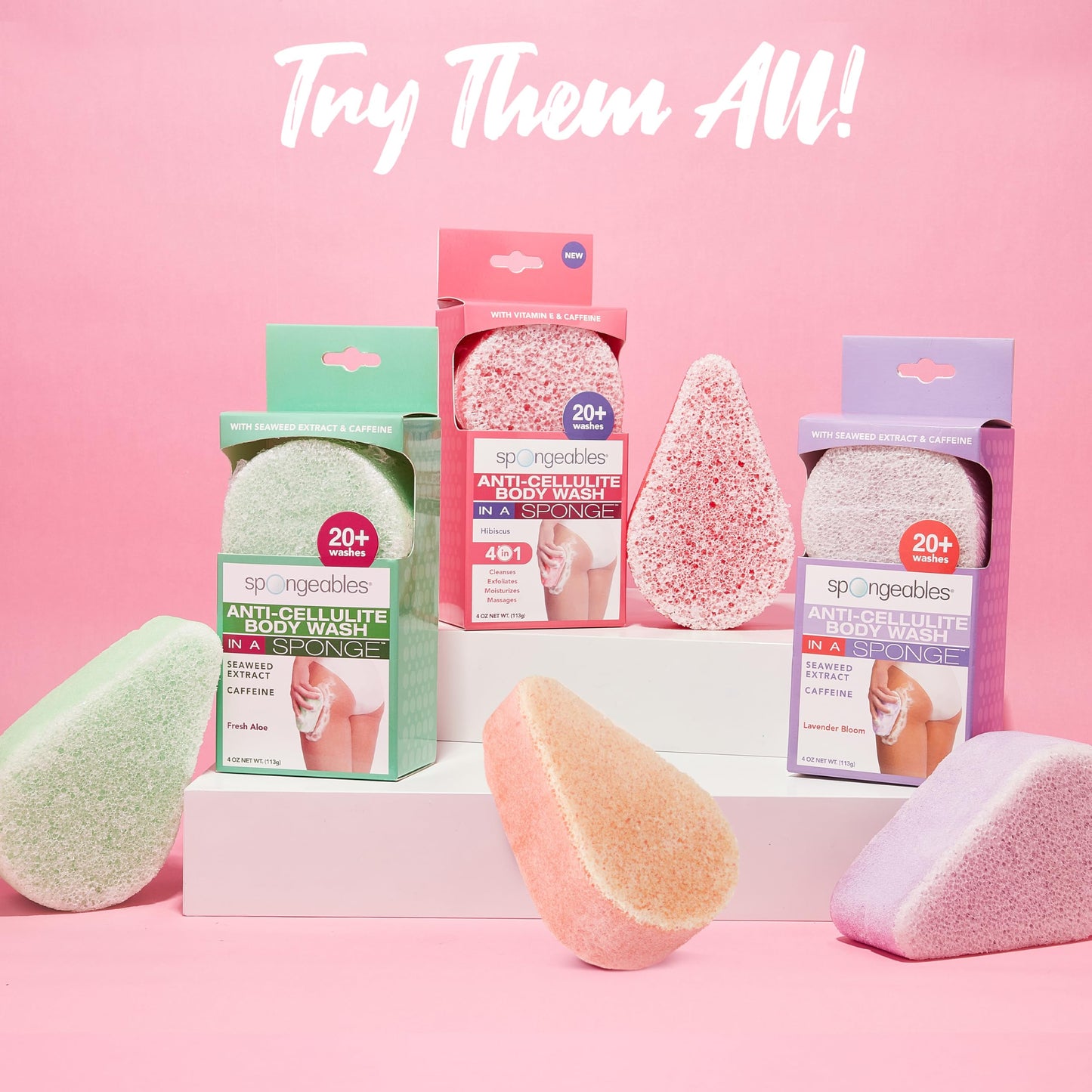 Spongeables Anti Cellulite Body Wash in a 20+ Wash Sponge, Citrus, 3 Count