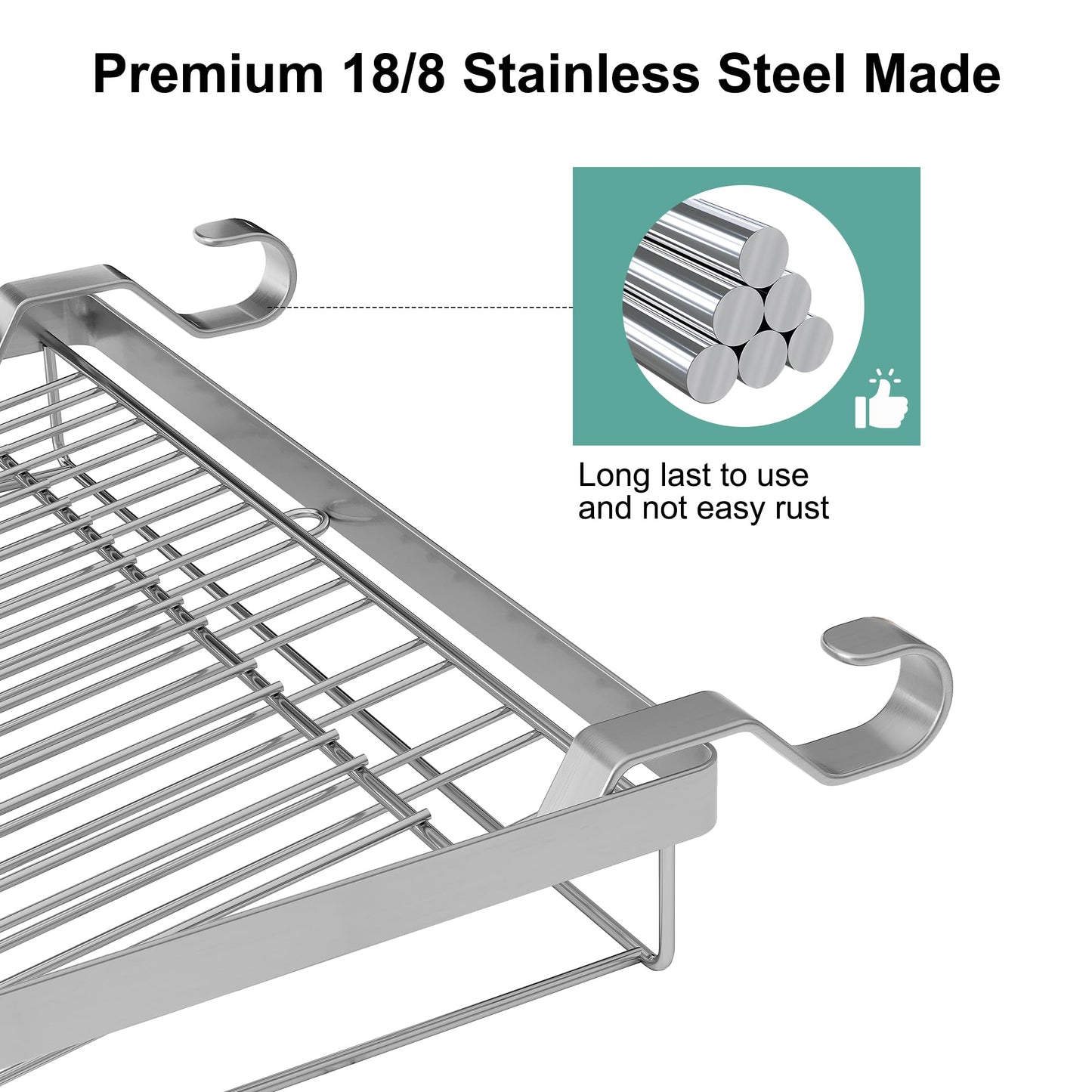 TQVAI Over Sink Dish Drainer Drying Rack, Stainless Steel Foldable Wall Mounted Dish Racks with Drainboard Hanging Rod and Sponge Holder, Silver