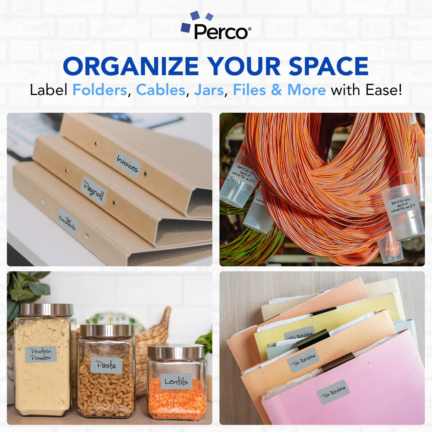 Perco Grey 1x2 Inch Labels with Perforation for Easy Tear-Off — 500 Stickers Per Roll — Strong Adhesion, Subtle Secondary Labels for Product Info & Low-Priority Identification — Made in USA