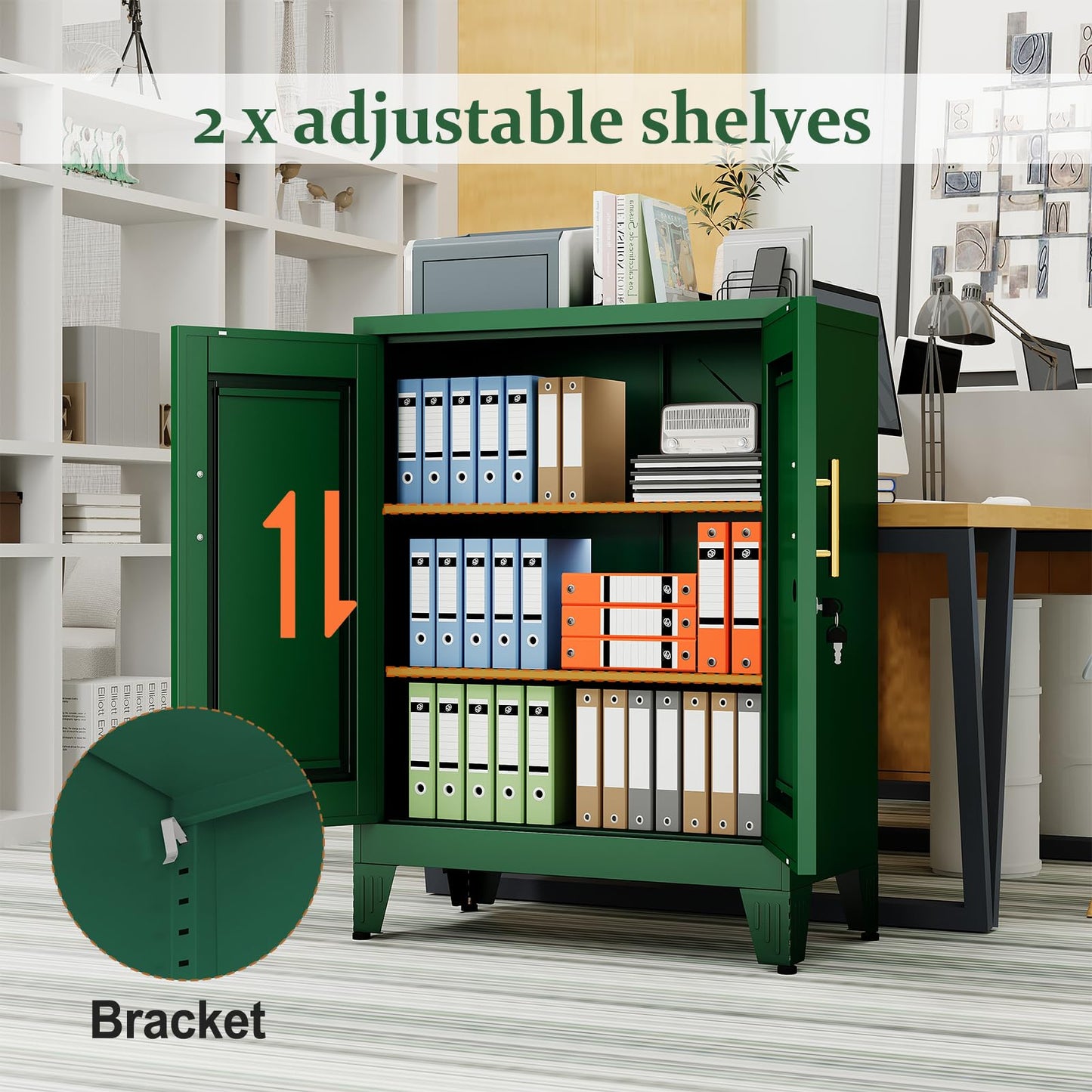 RISTERN Green Metal Storage Cabinet, 36" Tall Locking Storage Cabinet with 2 Adjustable Shelves, Steel Locker Organizer, for Office, Home, School