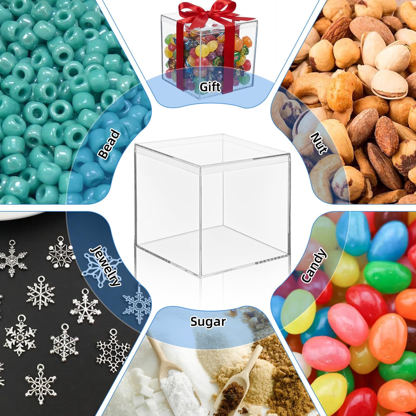 kenaeooe 12 Pcs Clear Acrylic Box with Lid, 4 x 4 Inch Square Decorative Storage Container for Candy, Little Trinkets, and Jewelry Display