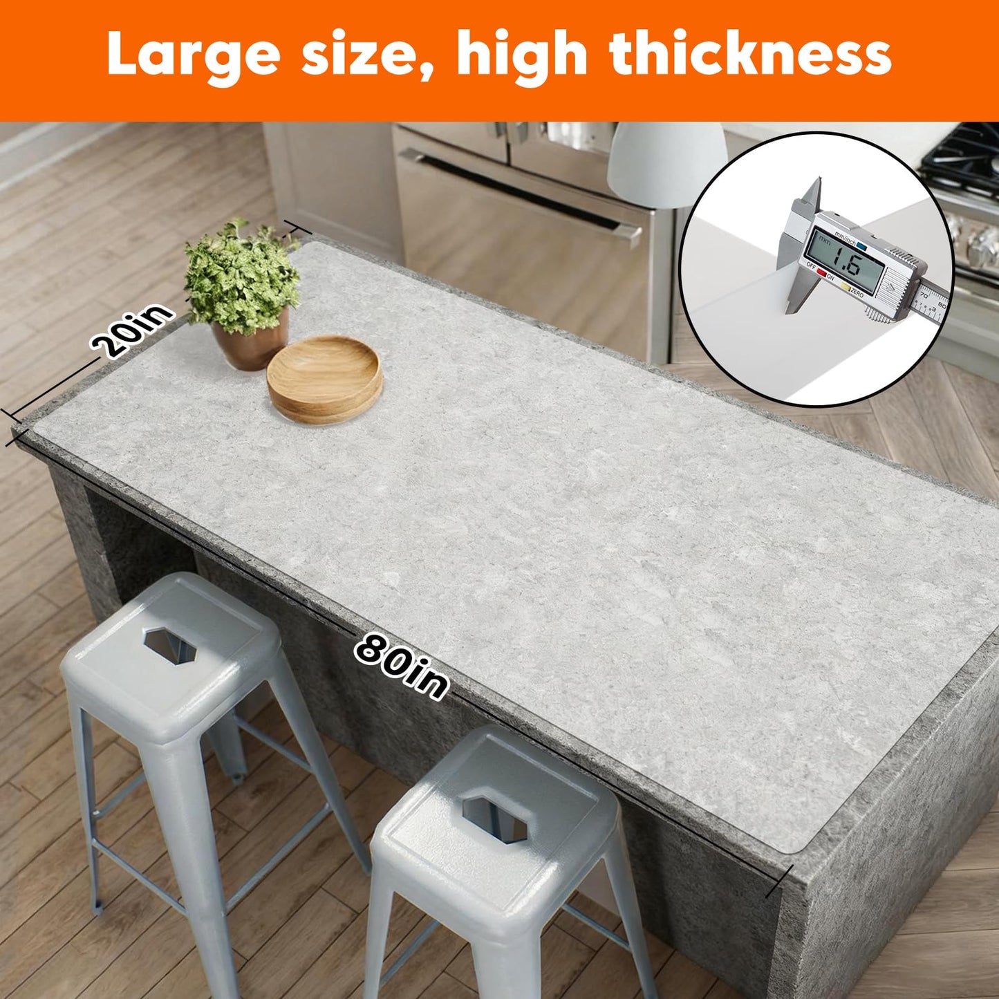 Large Silicone Mat for Kitchen Counter, 20" x 80" Cuttable Heat Resistant Mats for Countertop, Suitable for Dining Tables, Desks, Buffet Cabinet, etc. Skin-Friendly Material, Translucent