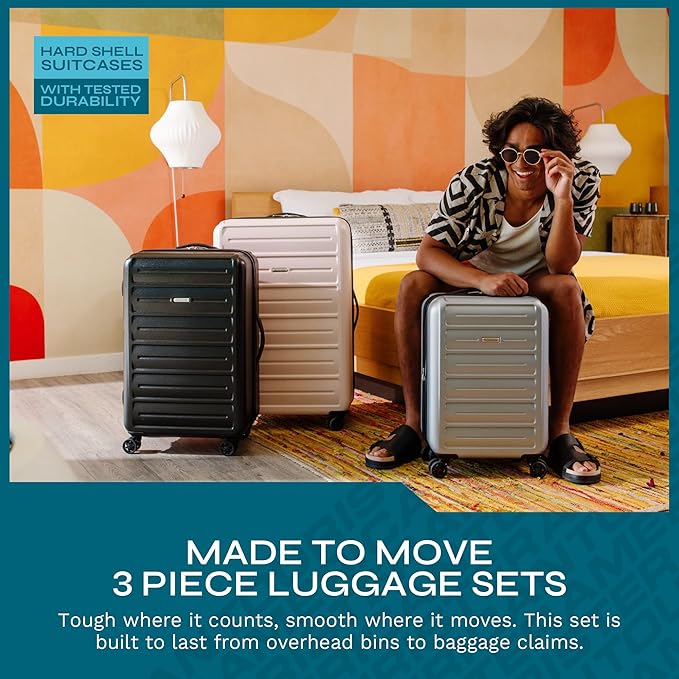 American Tourister Westridge Hardshell Luggage Set - 3 Piece Set - 20" Carry-On, 24” & 28” Checked Luggage Set with Spinner Wheels - Expandable Hard Suitcases for Travel - Hard ABS Shell - Coral