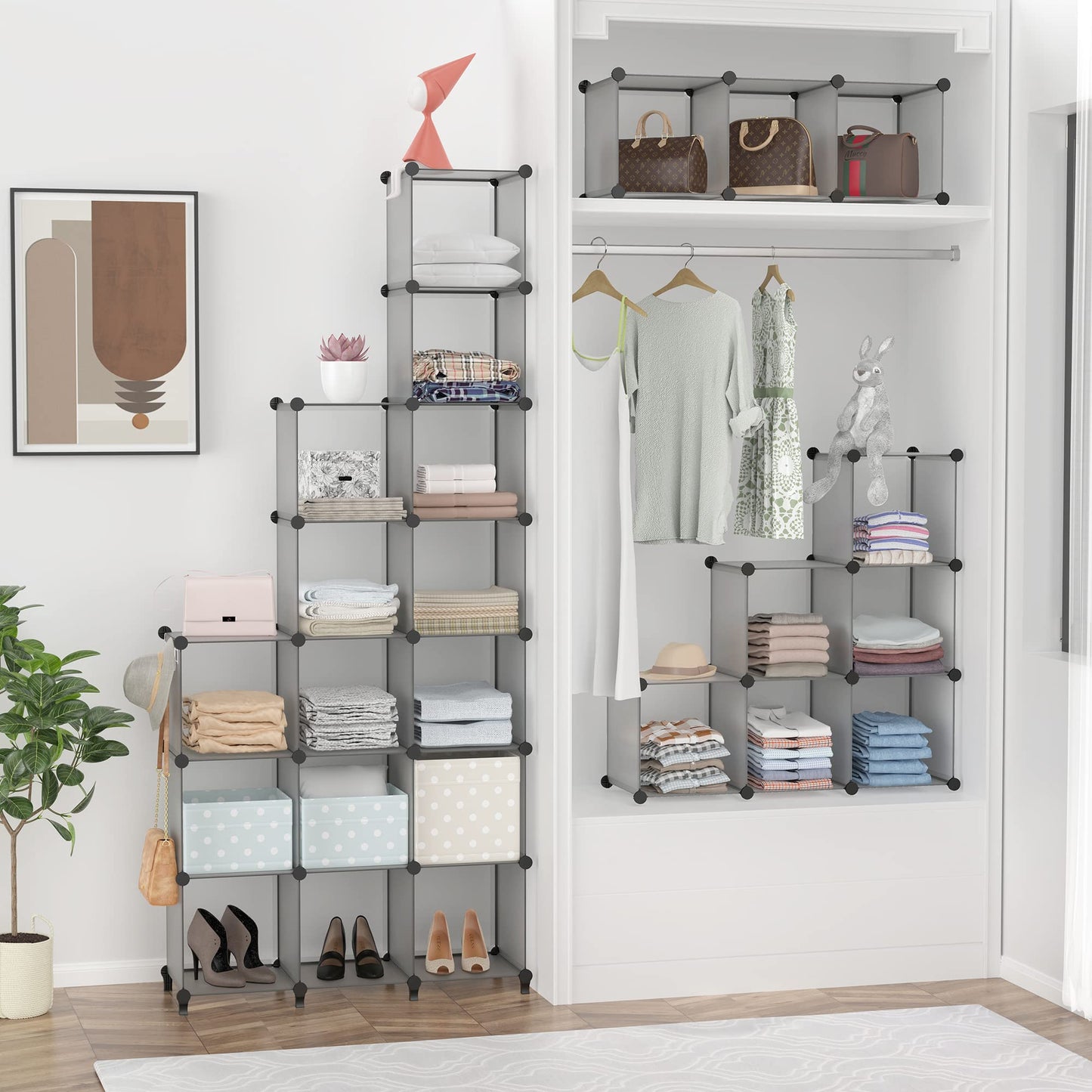 HOMIDEC Closet Organizers and Storage, 9 Cube Storage Organizer, Portable Closet Organizer Storage Cubes Shelves, Grey