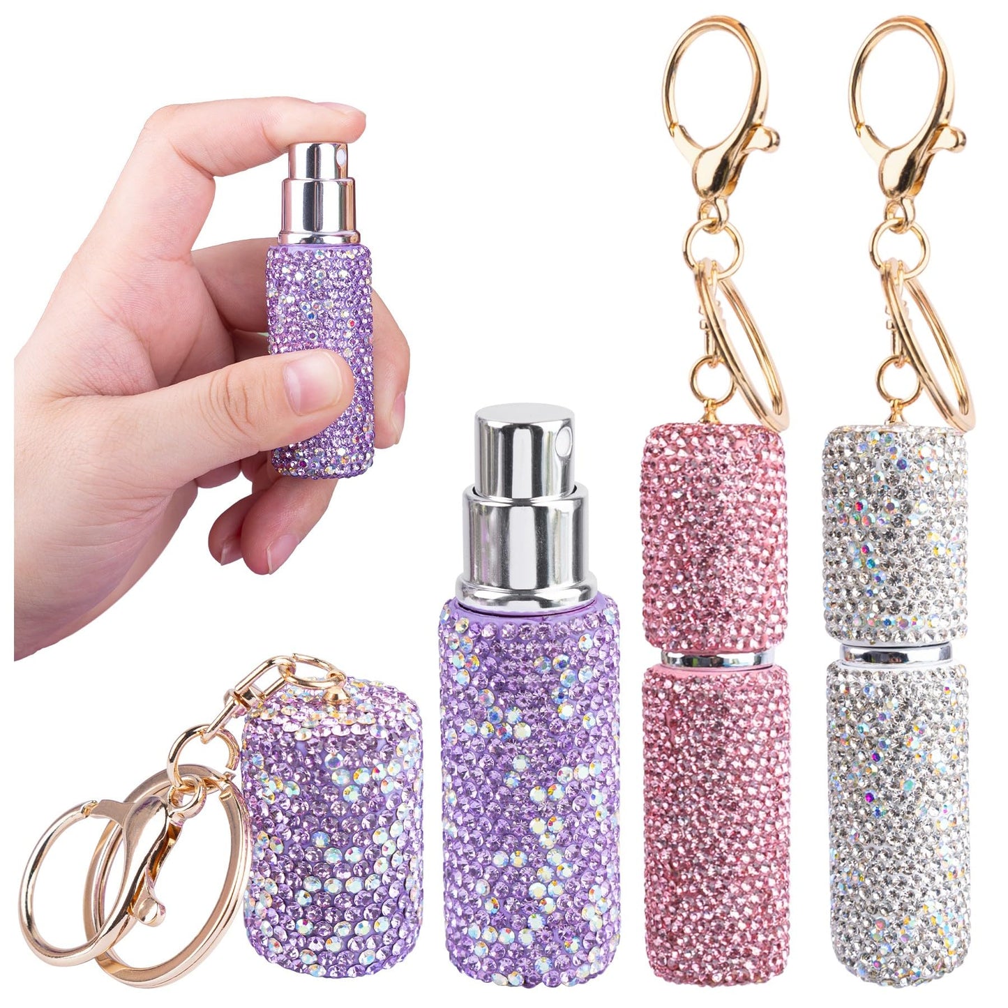 Framendino, 3 Pack 5ML Perfume Bottle Crystal Empty Spray Dispensers With Keychain for Travel