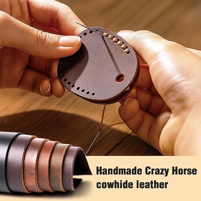 Genuine Leather Airtag Holder, Portable Air Tag Keychain with Key Rings Full Coverage Air Tags Hidden Case Cover Compatible for AirTags Dark Brown