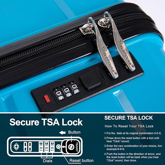 Travelhouse Luggage Sets, Expandable Hardside Suitcases 24in/28in, Carry on 20in,3 Piece Set Travel Luggages Clearance with Double Spinner Wheels TSA Lock Lightweight (Blue-31)