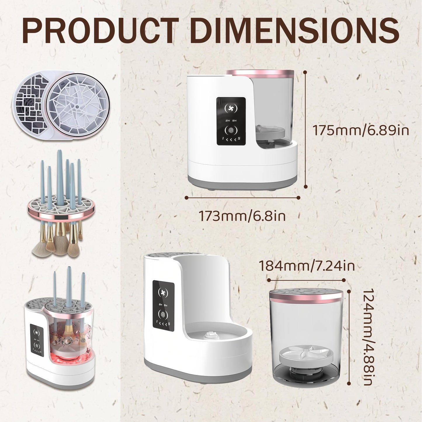 2026 Upgrade 3 in 1 Electric Makeup Brush Cleaner, Automatic Makeup Brush Cleaner Machine with Adjustable 2h/5h Dryer-Holder, Makeup Brush Washer and Dryer for All Brush Sizes, Plug in Design (A)