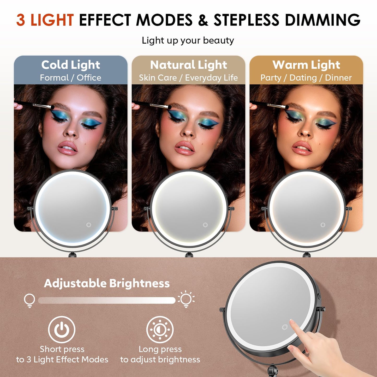 ZLOKLA 9" Wall Mounted Lighted Makeup Mirror,4000mAh Rechargeable Double Sided 1X/30X Magnifying Mirror with Light,Touch Dimmable,Extended Arm 360 Rotation Wall Mounted Makeup Mirror 3 Color Lights