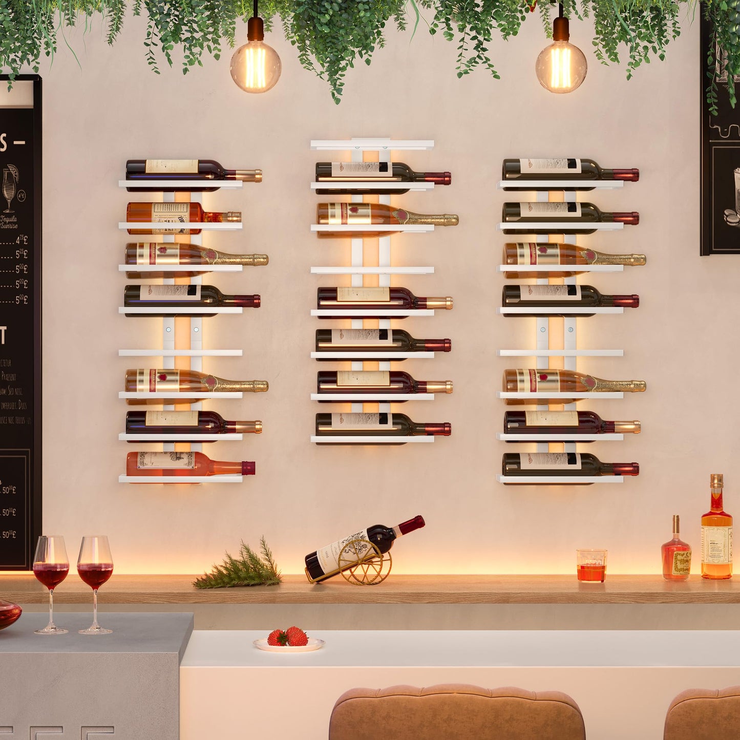 Hoctieon 3-Set 8 Tier Wall Mount Wine Rack (24 Tiers), Wall Racks for Wine Bottles Display and Storage, Hanging Bottle Organizer for Living Room, Dining Room, Wine Cellar, Bar, White