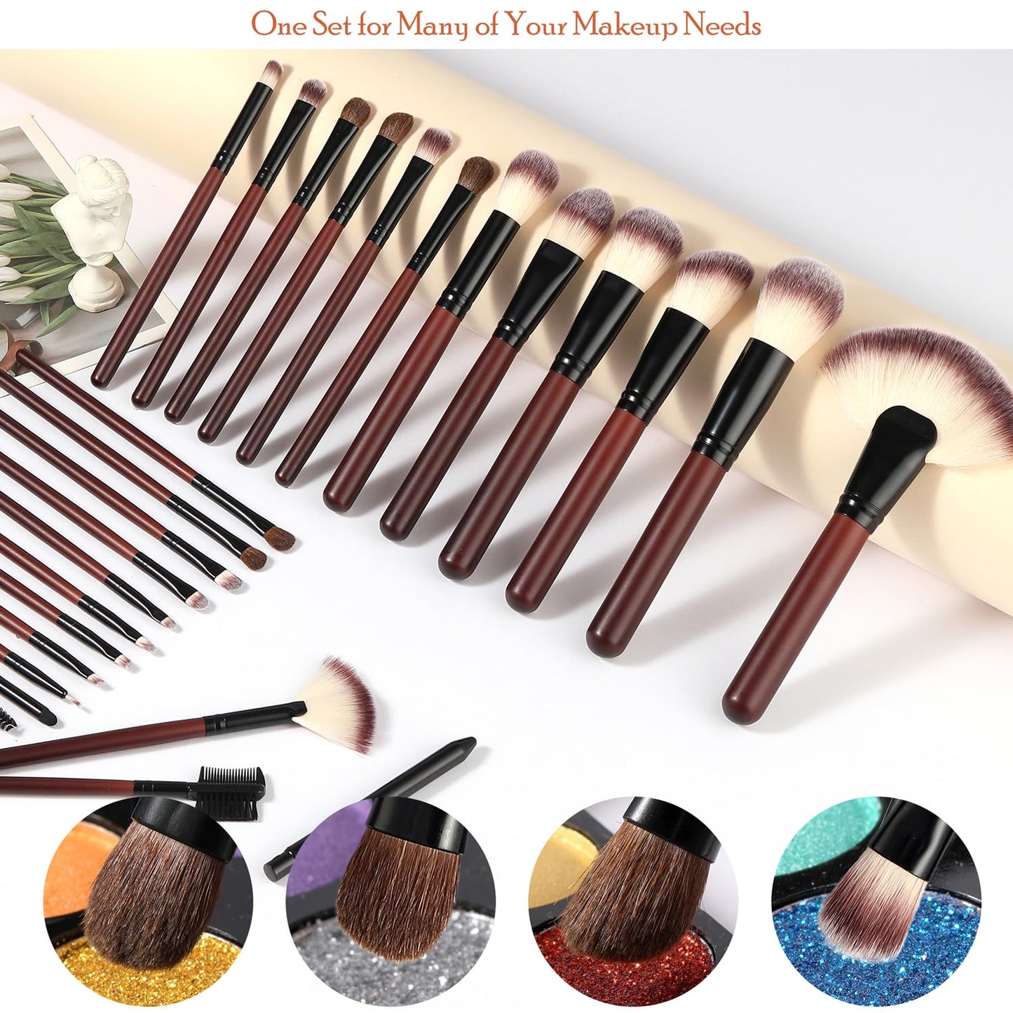 Yasingsi Makeup Brushes Premium Synthetic Foundation Powder Concealer Blending Blush Contour Eyeshadow Eyeliner 26Pcs Makeup Brush Set Red for Women Girl with 2 PU Leather Bags