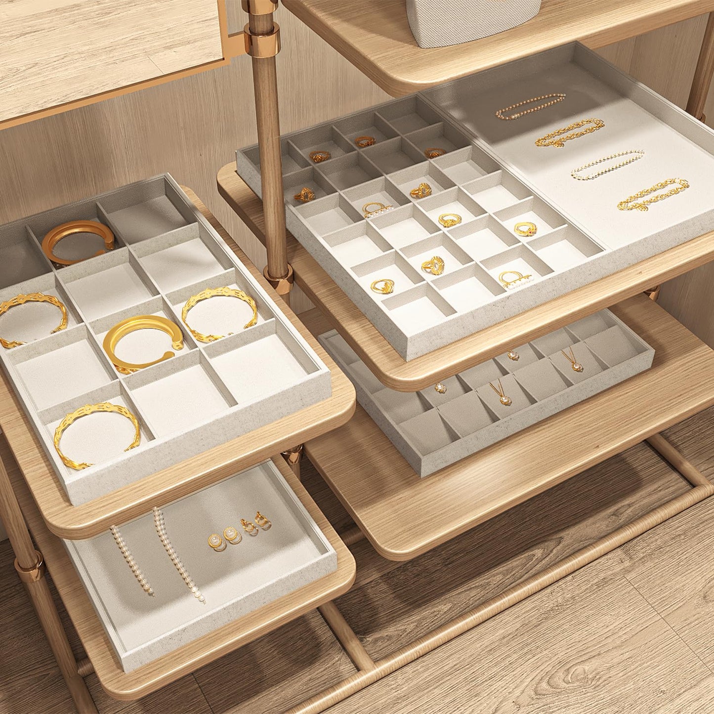 Oirlv Stockable 24 Grids Insert Jewelry Tray Pendant Earrings Storage Trays Showcase Display Organizer