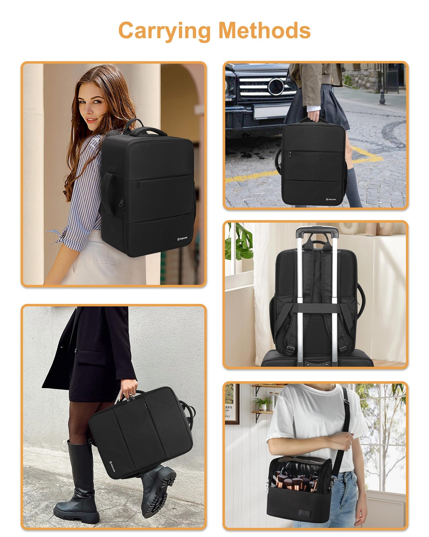 Relavel Makeup Backpack with Makeup Brush Case, Extra Large Travel Train Case Professional Artist Kit Set Bag with 4 Clear Bags, Brush Storage Organizer Box for Cosmetic Hair Tools, Black