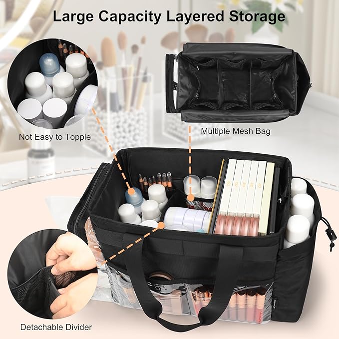 TANTO Travel Makeup Bag Extra Large Makeup Artist Set Bag Cosmetic Organizer Bag Nurse Tote Bags Hair Stylist Travelling Duffle Bag Pro Cosmetic Case with Adjustable Dividers for Makeup Beauty Lover