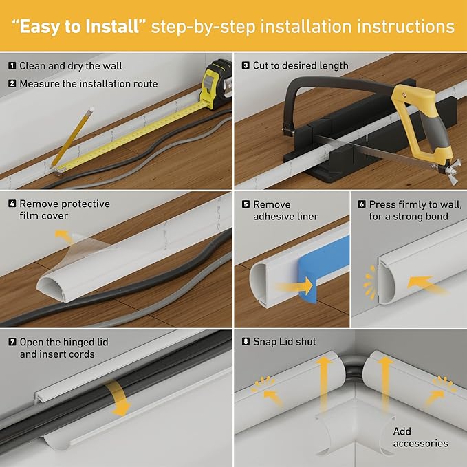 D-Line Half Round Cord Hider, Patented Cable Cover, Hide TV Wall Mount Wires, Raceway for Cords, Decorative Wire Covers, Paintable, Adhesive, 2X 2in W x 1in H x 39in L, Wood-Effect