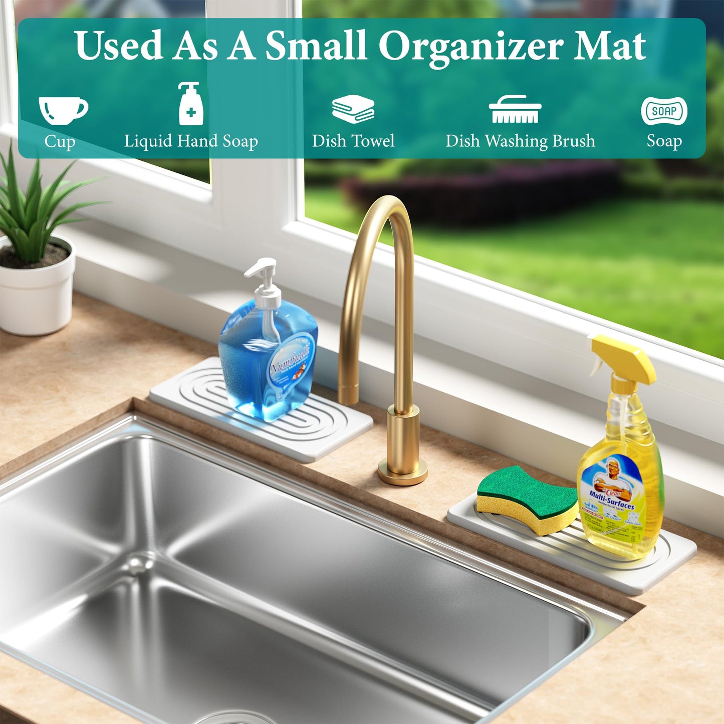 Water Absorbing Stone Tray, Quick Drying Diatomite Bathroom Tray Countertop, Stone Drying Mat for Kitchen Counter, Soap Dish Dispenser Vanity Organizer, White-A-12.2" x 4"