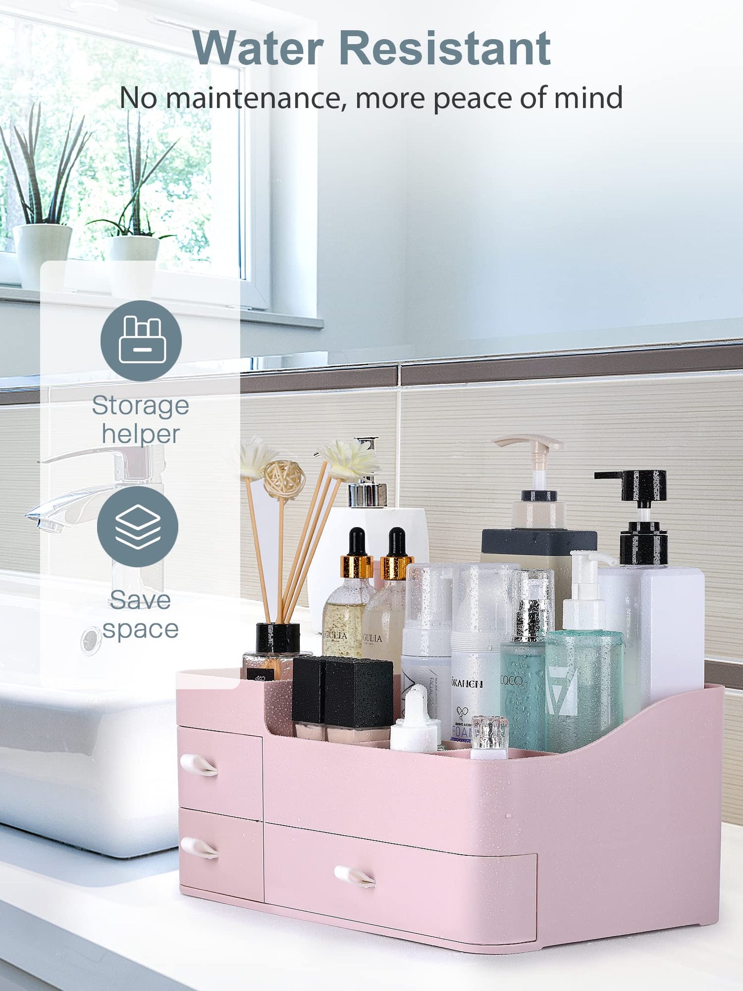 ONXE Makeup Organizer with Drawers,Large Capacity Countertop Organizer for Vanity,Bathroom and Bedroom Desk Cosmetics Organizer for Skin Care,Brushes, Eyeshadow, Lotions, Lipstick, Nail Polish